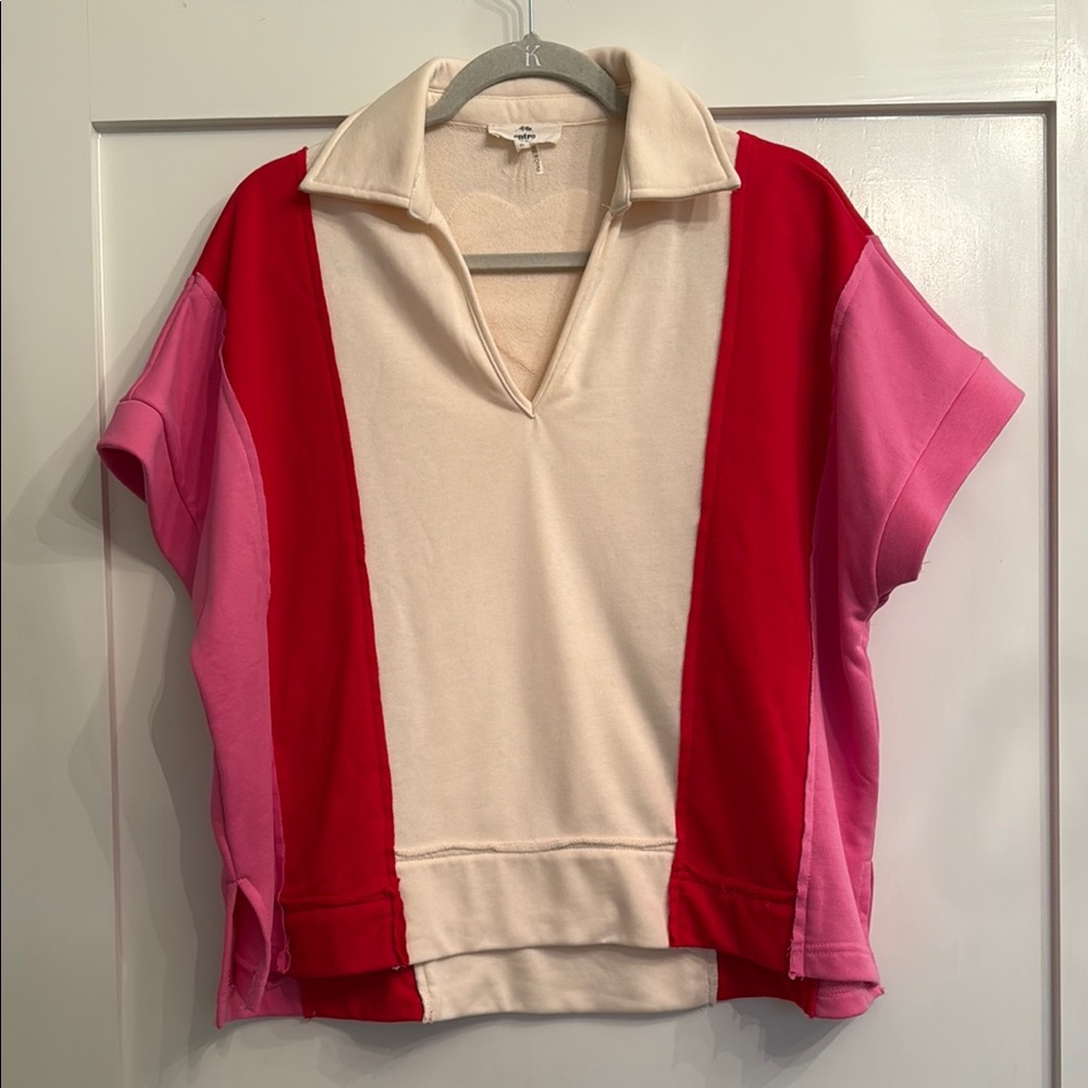 Entro Red and Pink Colorblock Polo Top
